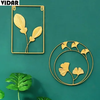 VIDAR Nordic Light Luxusné Zlaté Kolo Ginkgo Leaf Kovové Nástenné Závesné, Domov Obývacia Izba Dekorácie, List Dekorácie