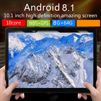 KT107 Kola Otvor Tablet 10.1 Palcový HD Veľkej Obrazovke Android 8.10 Verzia Fashion Prenosný Tablet 8G+64 G Black Tablet