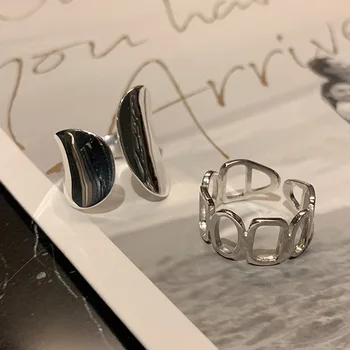 Foxanry Minimalistický 925 Sterling Silver Šírka Prstene pre Ženy, Nový Módny Tvorivé Duté Geometrické Ručné Strany Šperky, Darčeky
