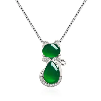Vintage Mačka Green Jade, Prívesky, Náhrdelníky Pre Ženy 925 Sterling Silver Chain Choker Náhrdelník Strany Striebro 925 Šperky, Darčeky