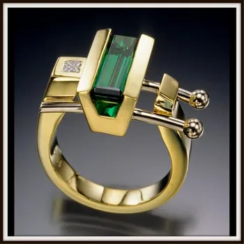 Luxusné Žena Krištáľovo Modrá Zelená Šampanské Kamenný Kruh, Módne Žlté Zlato Prst Prsteň Vintage Strany Geometrické Prstene Pre Ženy