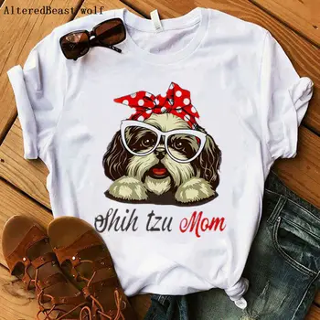 Shih Tzu Mama Psa Mama Bandana T-shirt Ženy Móda Harajuku Cartoon Vtipné Tričko Grafický O-Krku Oblečenie, Krátke Sleeve Tee Topy