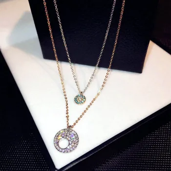NAWEILY Klasické Dvojité Vrstva Crystal Prívesok Náhrdelníky Pre Ženy, Nové Módne Šperky Kruhu Clavicle Krátky Náhrdelník NWLN328