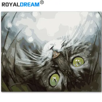 ROYALDREAM Sivá Mačka Zvierat DIY Digitálne Olej Maľovanie Podľa Čísel Európe Abstraktné Plátno, Maľovanie Na Steny v Obývacej Izbe Umenie