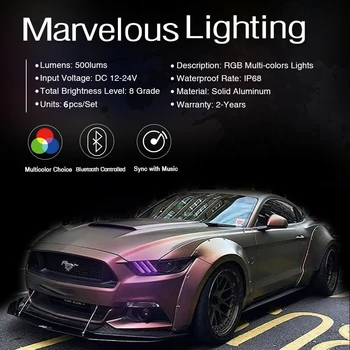 6Pcs RGBW DRL LED Pásy Rada Svetlá pre Denné svietenie Pre Ford Mustang 2006 2017 Pre Auto Príslušenstvo Lampy