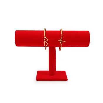 1 ks Doreen Box Velvet Šperky T-Bar Náramok Náramok Zobrazí Valec Červená Šedá Náramky Zobraziť Úložný Stojan 23cmx16cm