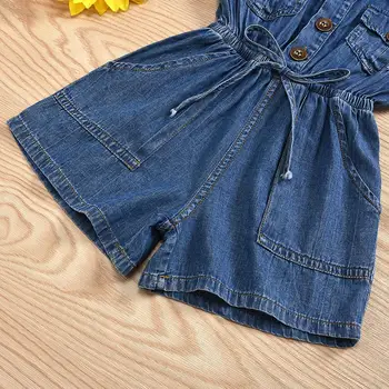 2020 Batoľa Detský Dievčatá Remienky Oblečenie Playsuit Krátky Rukáv, Modrá Denim Jumpsuit Romper Letné Oblečenie