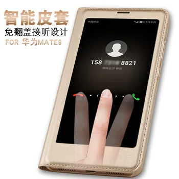 Luxusné PU Kože Flip puzdro Pre Huawei Mate 9 Smar Zobraziť Okno Ochranný Kryt, Mobilný Telefón Smart Flip puzdro Pre Huawei Mate 9