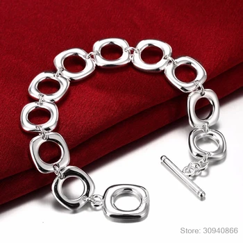 925 Sterling Silver Námestie Kolo Kruhu Reťazca Náramok Pre Ženy, Mužov Čaro Svadby, Zasnúbenie Fashion Party Šperky