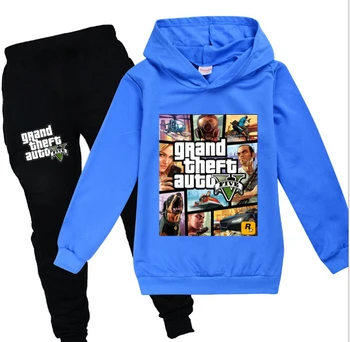 Grand Theft Auto V GTA 5 Deti Hoodies Nohavice 2 ks Súpravy Dlhý Rukáv Pulóver Chlapcov Mikina Dospievajúce Dievčatá Oblečenie 2-16Years
