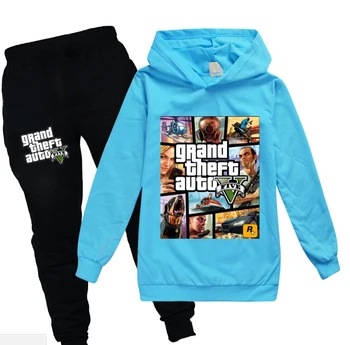 Grand Theft Auto V GTA 5 Deti Hoodies Nohavice 2 ks Súpravy Dlhý Rukáv Pulóver Chlapcov Mikina Dospievajúce Dievčatá Oblečenie 2-16Years