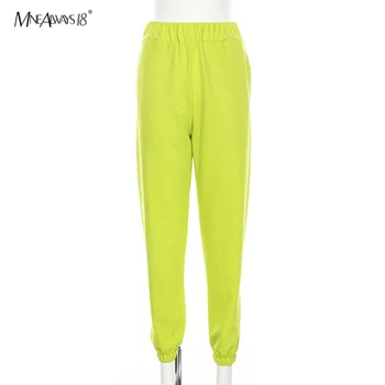 Mnealways18 Zelená Vysoký Pás Nohavice Ženy Voľné Tepláky 2019 Zimné Nohavice Dievčatá Bežné List Tlač Nohavice Streetwear Jeseň