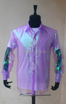 Zriedkavé PUNK Rock Bežné Klasické MJ dúhové fialová ligotať organza tlačidlo dopredu to, že to tričko Michael Jackson Kostým