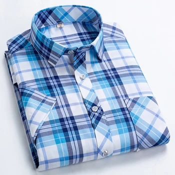 2019 letné módy bavlna kockované košele Košieľka homme podnikanie mužov slim bežné tričko veľkosť mužov značky-krátke rukávy tričko