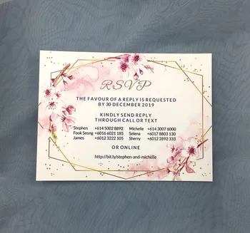 50pcs Tlač RSVP Karte prispôsobiť Príjem Odpovedať Karty Odpoveď pozvanie pozvať narodeninovej party svadobné sprcha Ďakujem karty