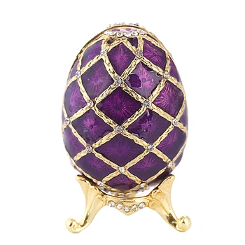Fialová Faberge Rusko Vajcia Figúrka Šperky Trinket Okno so suvenírmi Veľkonočné Plavidlá, 7 x 4,7 cm