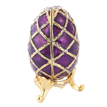 Fialová Faberge Rusko Vajcia Figúrka Šperky Trinket Okno so suvenírmi Veľkonočné Plavidlá, 7 x 4,7 cm