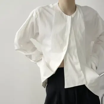 IEFB /pánskeho oblečenia Nika jednoduché studené štýl krátky predný diel, šitie detail design nadrozmerné biele tričko voľné bavlna topy Y3377