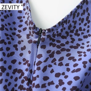 ZEVITY Ženy vinobranie v krku leopard bodky tlač skladaný slim Šaty dámske zloženke späť na zips Vestidos Bežné jeseň Šaty DS4454