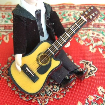 1:12 domček pre bábiky Miniatúrne Gitara Nástroj pre Domova Dieťa Dreva, Nábytku, Remeselné Ornament HE006