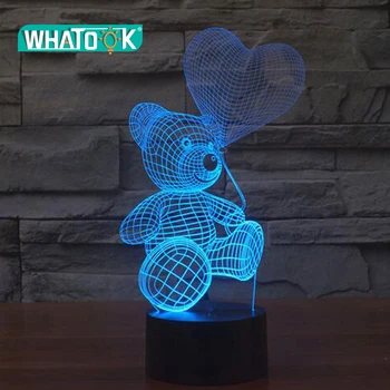 3D Náladu Lampa Zvierat Roztomilý Medvedík Bulbing Svetlo Lásky Balón Vizuálne Svetelné 3D Dotknite sa Tlačidla Nočné Svetlo Tvorivý Milenec Darček Lampa