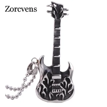 ZORCVENS Módne Retro Pánske Šperky z Nerezovej ocele Loptu Reťazca Punk Rock guitar Náhrdelník s Príveskom