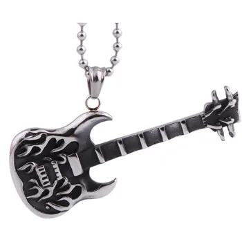 ZORCVENS Módne Retro Pánske Šperky z Nerezovej ocele Loptu Reťazca Punk Rock guitar Náhrdelník s Príveskom