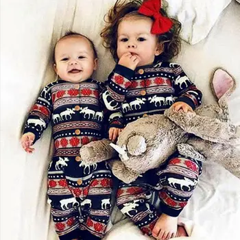 Pudcoco 2019 Zime Vianoce Novorodenca Dievča Chlapci Oblečenie Elk Vytlačené Dlhý Rukáv Jeden Kus Vianoce Romper Jumpsuit Oblečenie