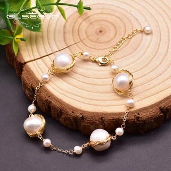GLSEEVO Prírodné sladkovodné Perly, Náramky Pre Svadobné Dievčatá Strana Nastaviteľné Veľké A Malé Perly Luxusné Šperky GB0212
