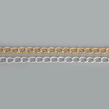 2 mm Pozlátené Striebro/Light Gold 14x9mm Link-Otvorí Obrubník Twist Hliníkové Reťaze Pre Náhrdelník Náramok DIY Šperky Zistenia&Craft