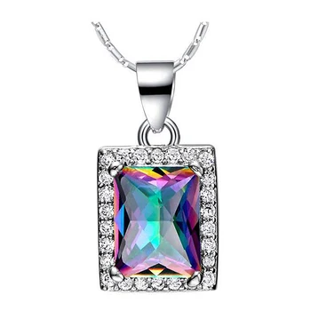 Bague Ringen Nové Módne Oválne Rainbow Topaz Prívesok Náhrdelníky Pre Ženy, Striebro 925 Šperky Strany Výročie Drahokam Náhrdelník