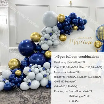145pcs Námorníckej Modrej Balóny Garland Arch Auta Šedé Zlato 4D Fólia Balón Baby Sprcha Svadby, Narodeniny, Výročia, Párty Dekorácie