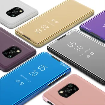 Pre Poco X3 NFC Prípade Zrkadlo Flip Prípade Luxusné Lode PU Kožené Stánok plný Kryt Na Ochranu Pocophone F2 Pro MI 10 TON Pro