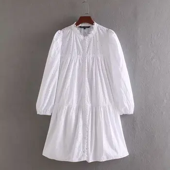 2020 Jar Leto Nový Štýl Európskej Duté Embroided žena biele Šaty zaraing-štýl za vadiming sheining ženy šaty