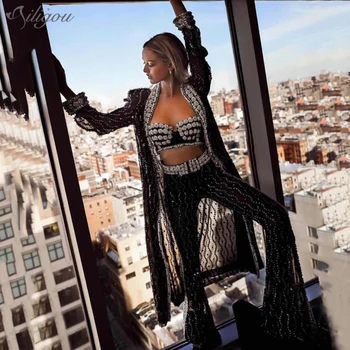 Ailigou 2020 Luxusné Módne Dámy Nohavice + Kabát 2 dvojdielne dámske Sequin Nové Celebrity Módny Návrhár Žien Nastaviť