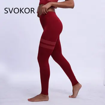 SVOKOR Ženy Legíny Jar Fitness Módne Bežné Dvojité krúžok Spájať Nohavíc Červená Pevné Vysoký Pás Polyester Legíny Pre Ženy