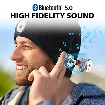Čiapočku Klobúk Bluetooth 5.0 LED Bezdrôtový Stereo Headset Prehrávač Hudby Klobúk s Hands-free Funkcia Mikrofónu Nabíjateľná Stmievanie