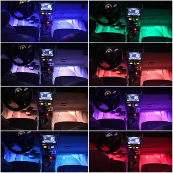 4pcs Auto RGB LED Pásy Interiéru Svetlo Tvorbu Hudby Atmosféru Zvuk Aktívna Funkcia Svetla LED Pásy, LED Osvetlenie s Diaľkovým