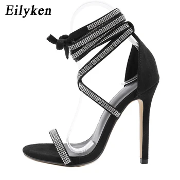 Eilyken Bling Crystal Sexy Sandále Pre Ženy, Otvorené prst Drahokamu Popruh Kríž vysokým podpätkom Sandále striptérka podpätky Šaty topánky