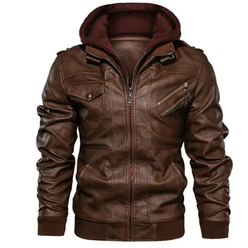 Pánske kožené sako, Pu kože, bunda s odnímateľná kapucňa na motorke, s šikmý zips pre mužov kabát veľkosť