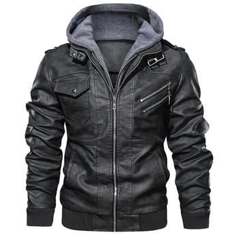 Pánske kožené sako, Pu kože, bunda s odnímateľná kapucňa na motorke, s šikmý zips pre mužov kabát veľkosť