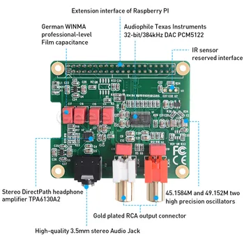PCM5122 Raspberry Pi HiFi DAC KLOBÚK PCM5122 HiFi Audio DAC Karta Rozširujúca Doska pre Raspberry Pi 4B / 3B+ / 3B / 2B / Zero W