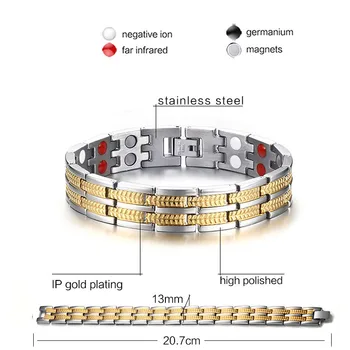 Vnox Zdravé Starostlivosti Magnet Náramok pre Mužov Šperky S Záporné ióny Germánium Infračervené