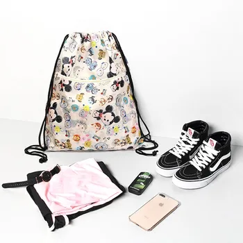 Disney karikatúry deti batohy taška na plienky nepremokavé Mickey tlač šnúrkou batoh skladacie prenosná cestovná taška