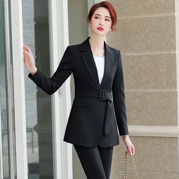 Vysoká kvalita plus veľkosť dámske dvojdielne profesionálne nohavice obleky 2020 nové jeseň tenký dlhý rukáv dámske sako Bežné nohavice