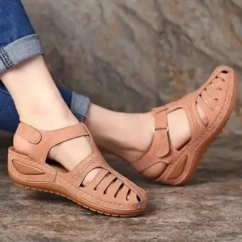 2020 Ženy Gladiator Sandále, Topánky Pravej Kože Duté Ploché Sandále Dámske Bežné Mäkké Dno Letné Topánky Ženy Pláži Sandál