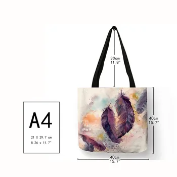 Akvarel Pierko Ženy Eco Bielizeň Tote Bag Skladacia Opakovane Skladovanie Balík pre Nakupovanie, Cestovanie Školy Kabelka