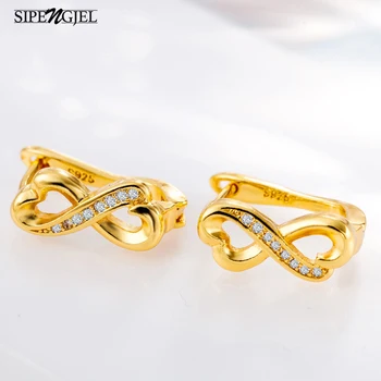 SIPENGJEL Trendy Kubický Zirkón Zlato Infinity Stud Náušnice Jednoduché Šťastné Číslo Náušnice Pre Ženy kórejský Štýl Geometrické Šperky