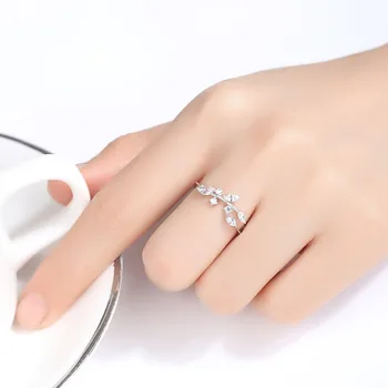 CZCITY kórejský 925 Sterling Silver Ručné Olivový List Prstene pre Ženy Nádherné CZ Kameň Nastaviteľné Otvoriť Krúžok Striebro 925 Šperky