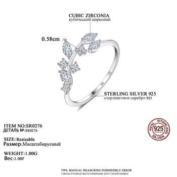 CZCITY kórejský 925 Sterling Silver Ručné Olivový List Prstene pre Ženy Nádherné CZ Kameň Nastaviteľné Otvoriť Krúžok Striebro 925 Šperky